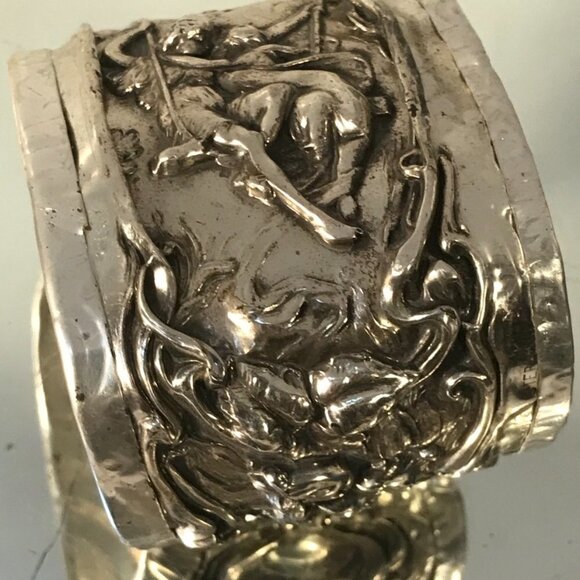 Victorian Spoon Ring Sterling Silver 925 Cuff Bracelet Floral Art Nouveau Heavy - Picture 4 of 8